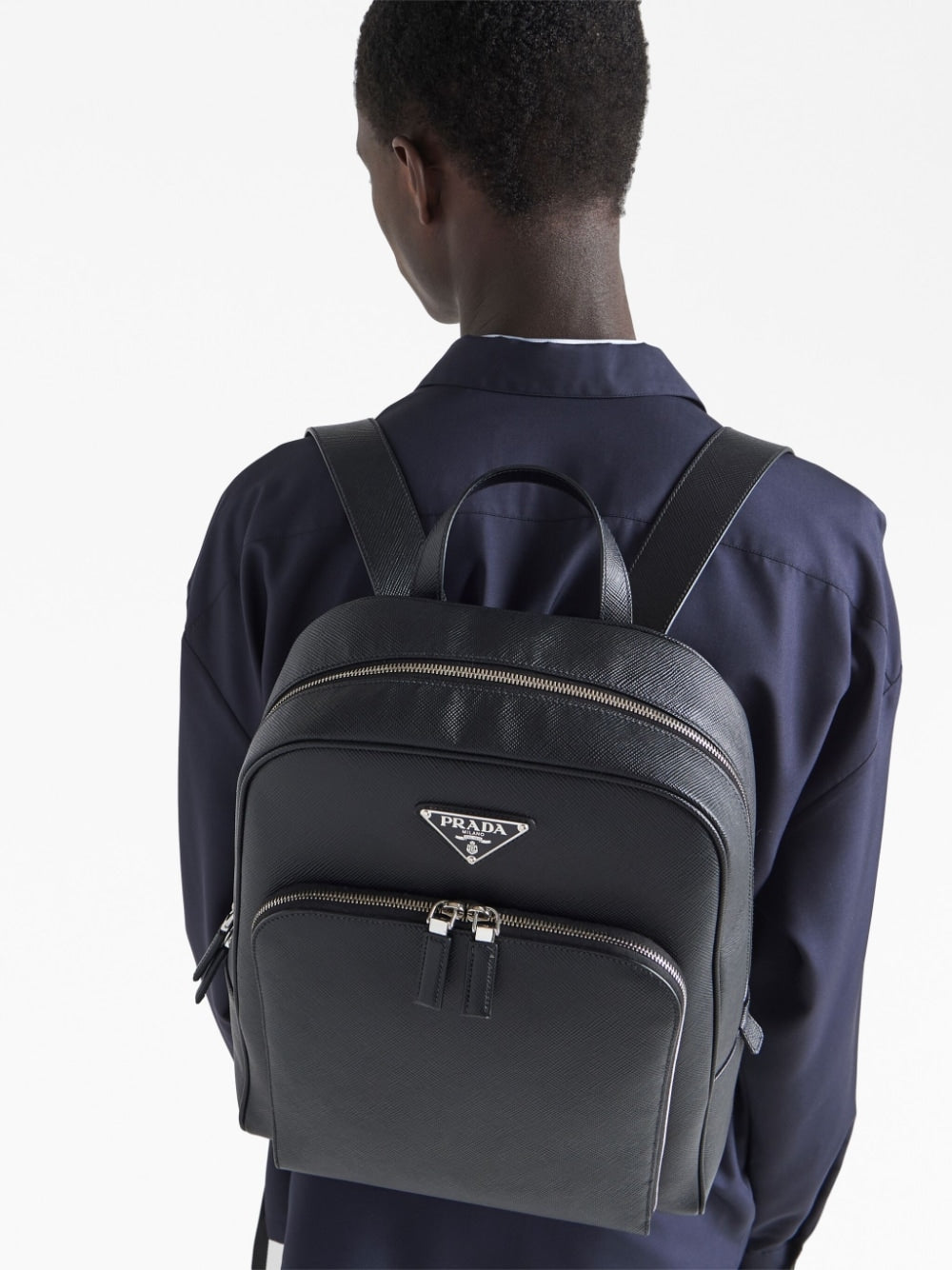 Pra*a saffiano-leather triangle-logo backpack