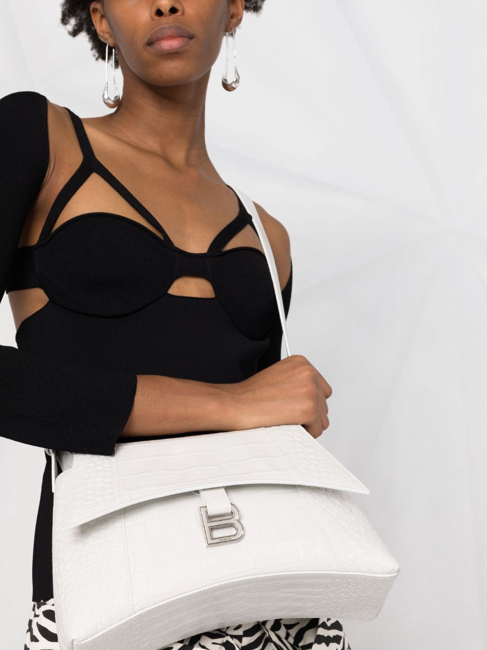 Ba*len*cia*ga small hourglass crocodile-effect shoulder bag