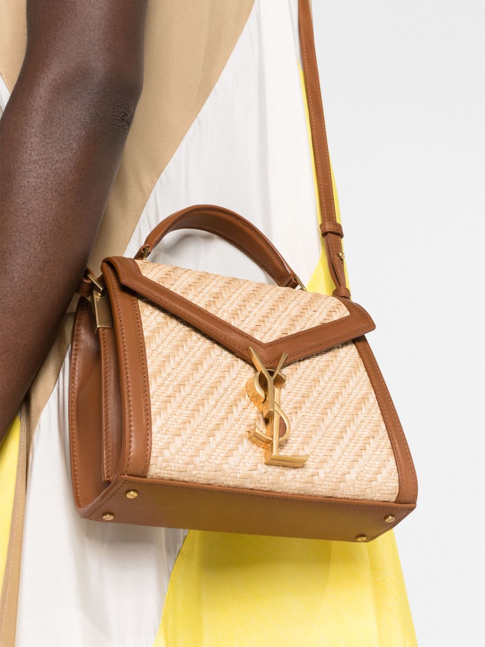 Saint Laurent mini Cassandra raffia tote bag