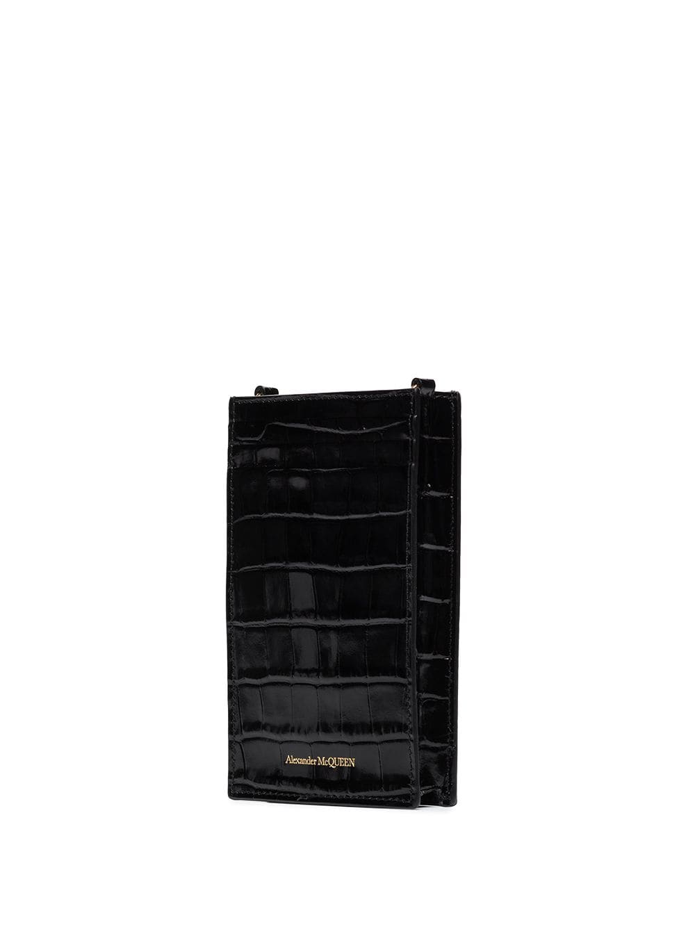Alexander McQueen skull-plaque crocodile-effect phone pouch 16×9.5cm