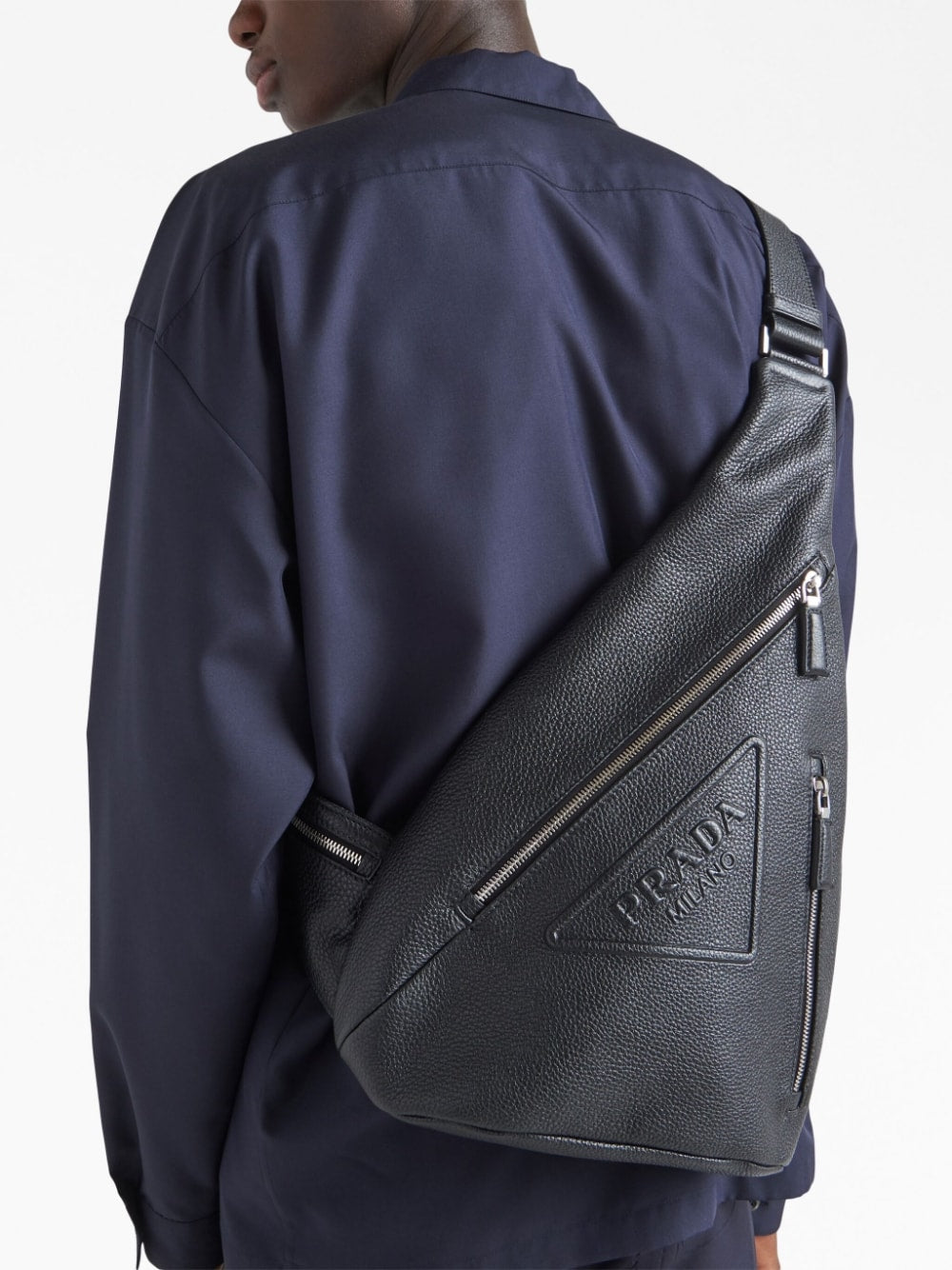 Pra*a logo-stamp leather backpack