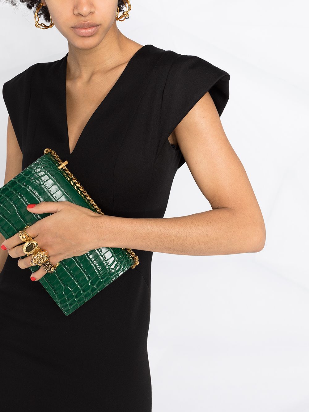 Alexander McQueen Jewelled crocodile-effect satchel