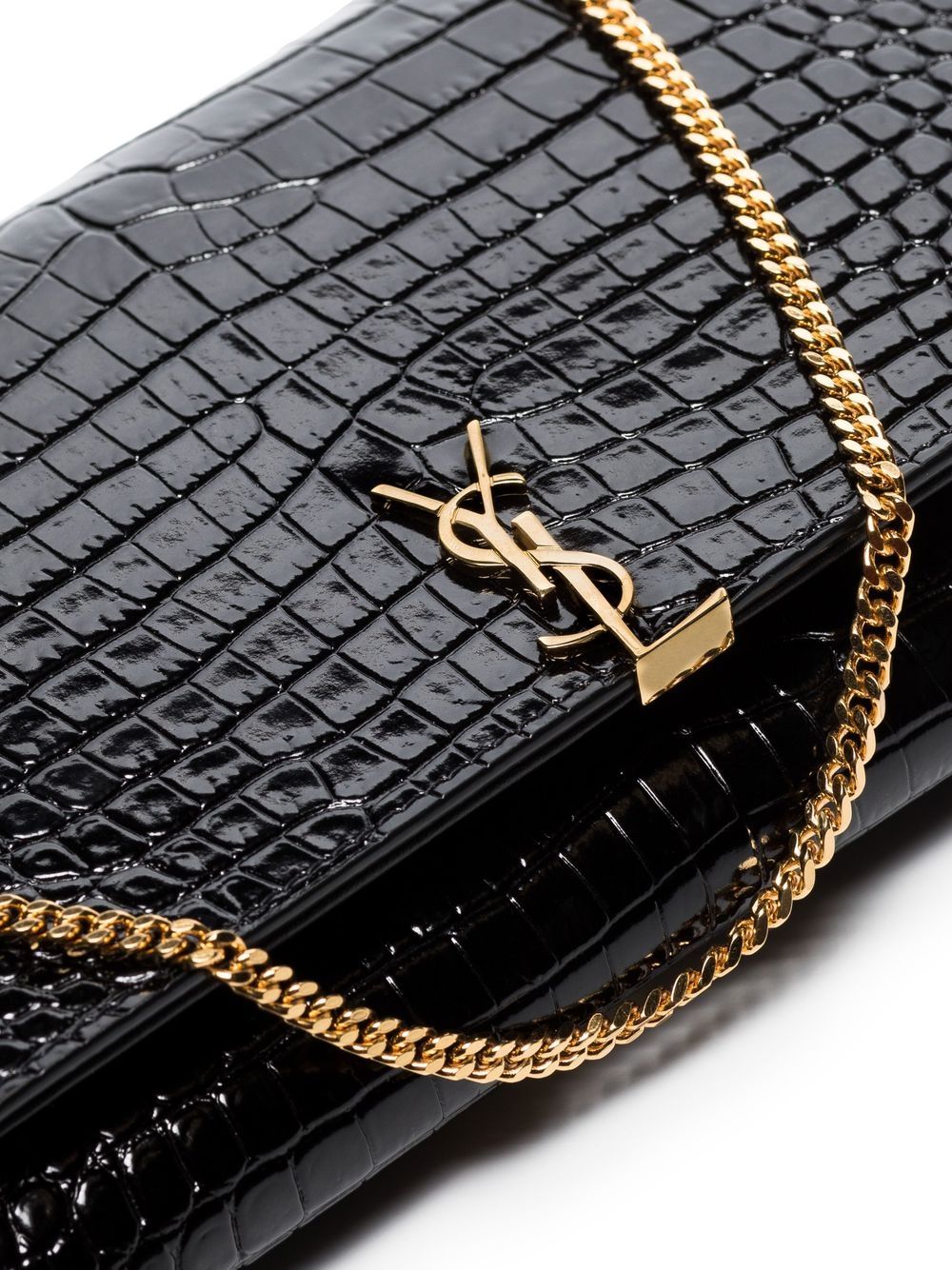 Saint Laurent crocodile-embossed glossy leather crossbody bag