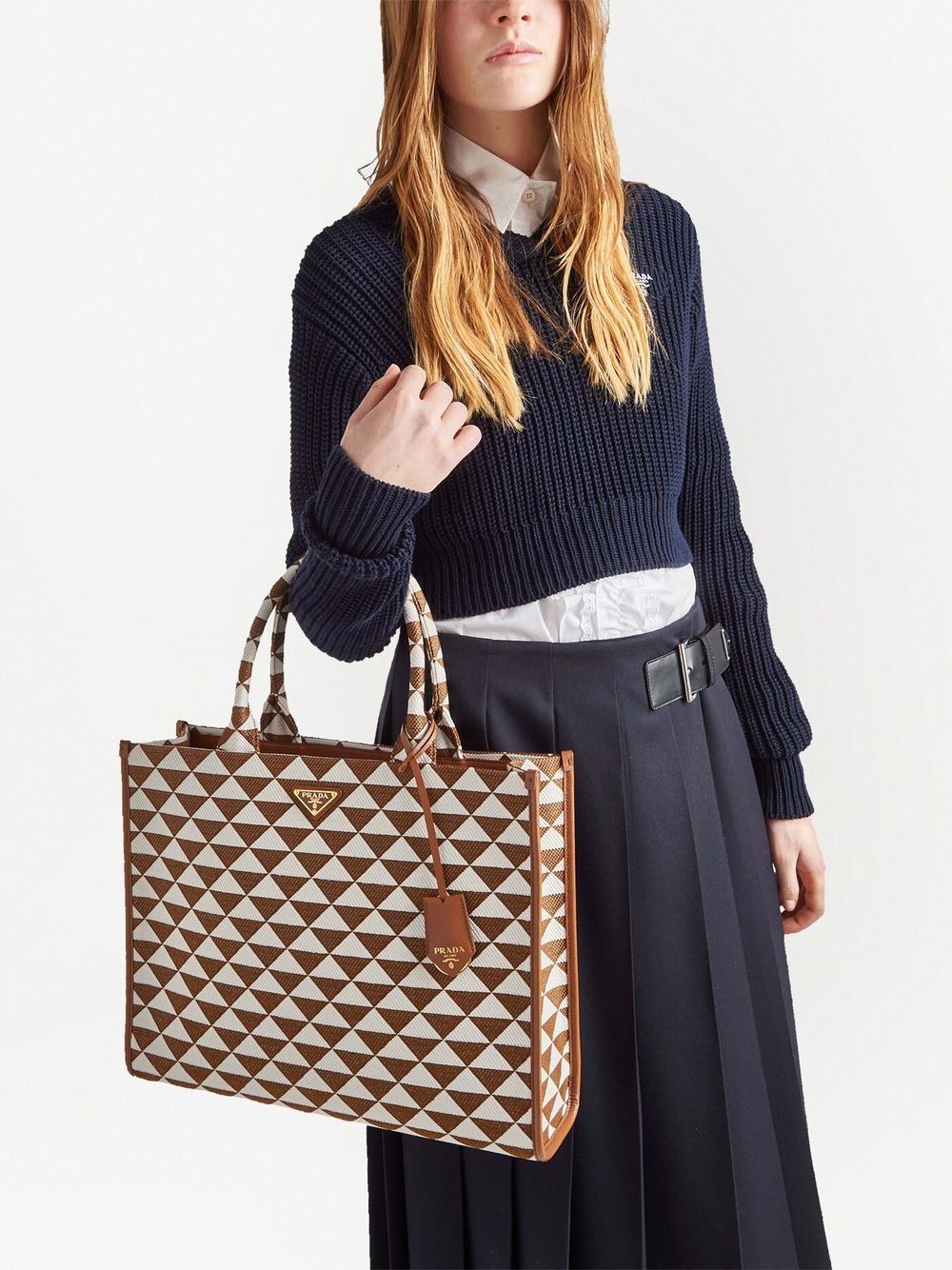 Pra*a large symbole embroidered tote bag