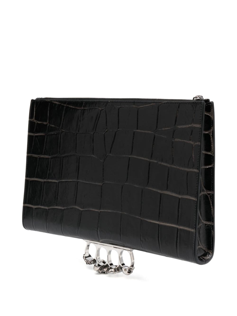 Alexander McQueen Four Ring crocodile-effect clutch bag