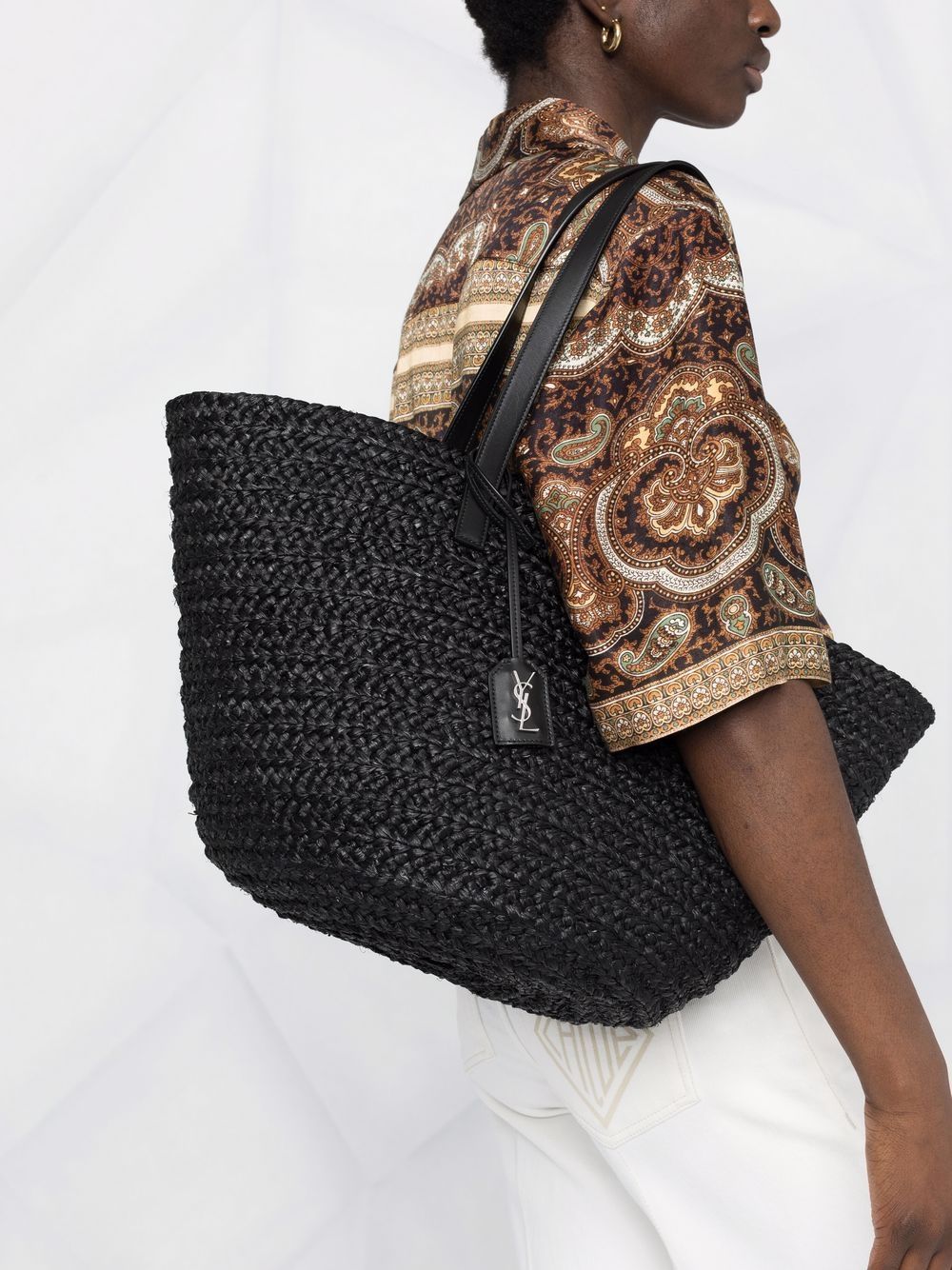 Saint Laurent interwoven straw tote bag