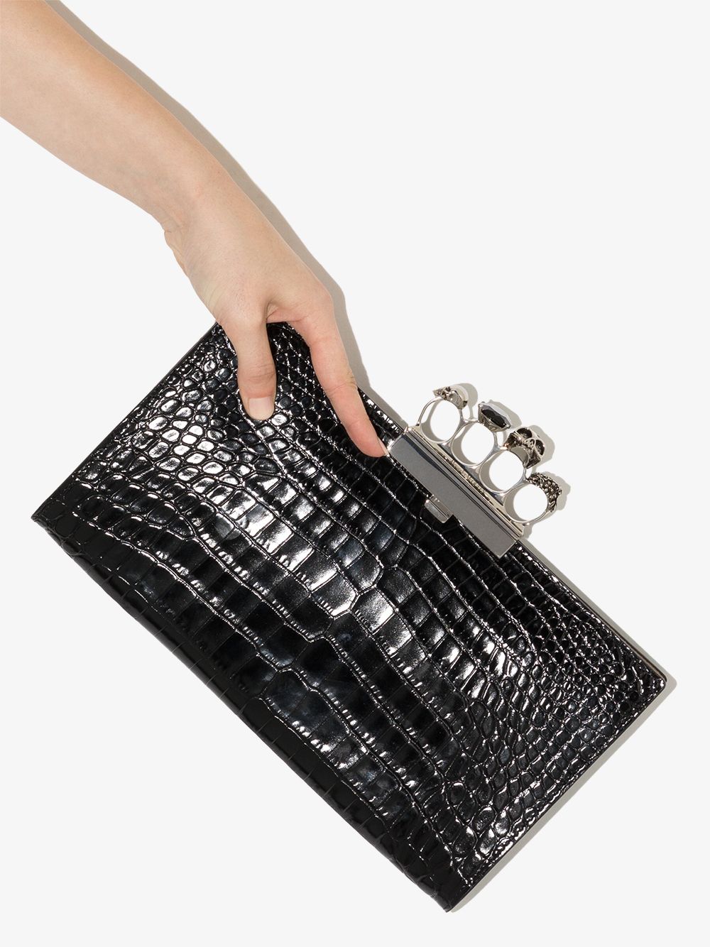 Alexander McQueen crocodile-embossed knuckleduster clutch