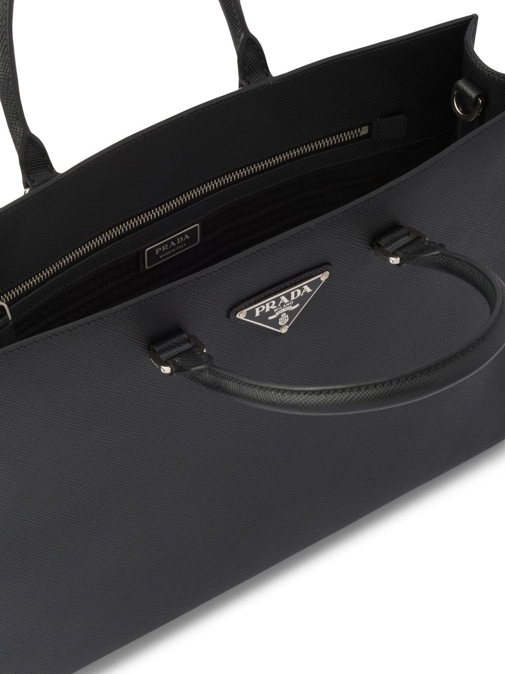 Pra*a leather logo-patch tote bag