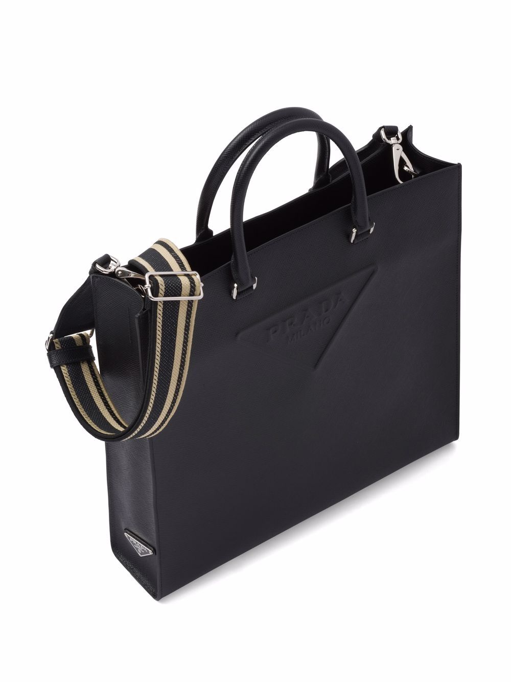Pra*a logo-embossed saffiano leather tote