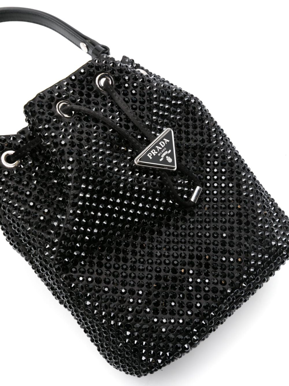 Pra*a enamel-logo crystal-embellished bucket bag