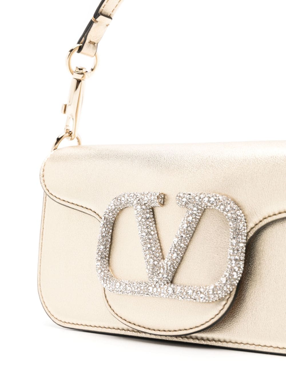 Valentino Garavani small Locò crystal-embellished metallic shoulder bag