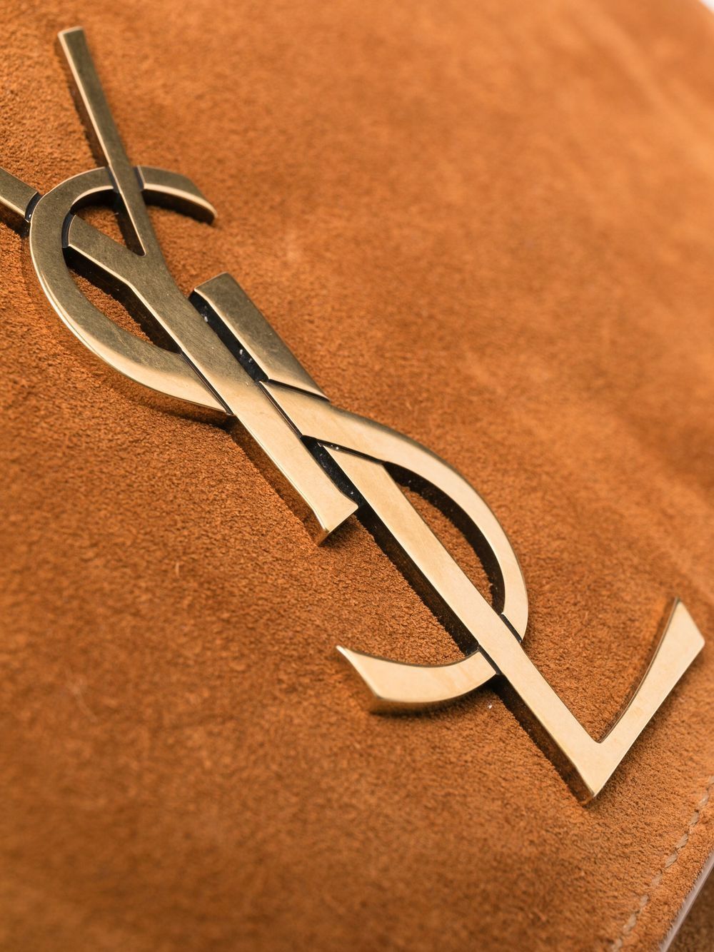 Saint Laurent logo-plaque suede satchel bag