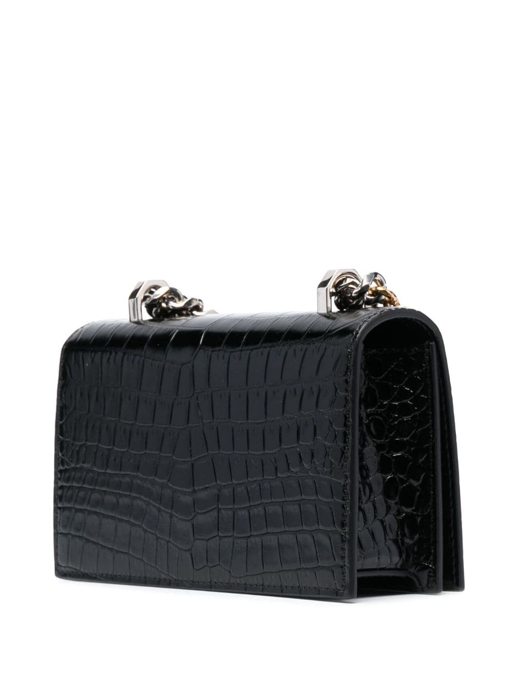 Alexander McQueen skull-embroidered crocodile-effect crossbody bag