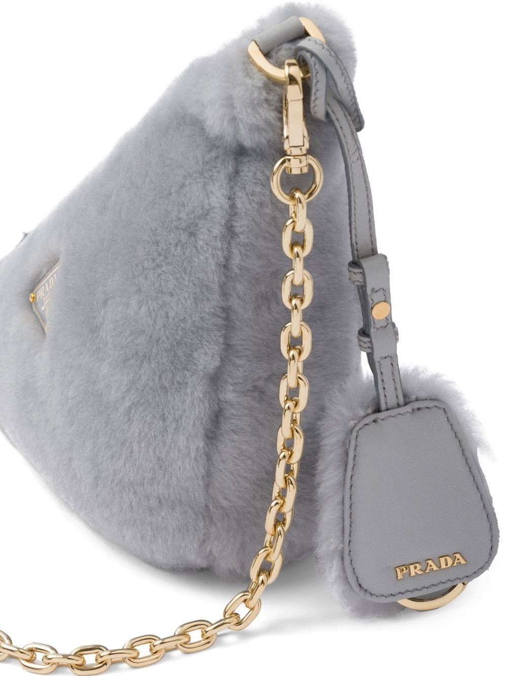 Pra*a mini triangle logo shearling shoulder bag