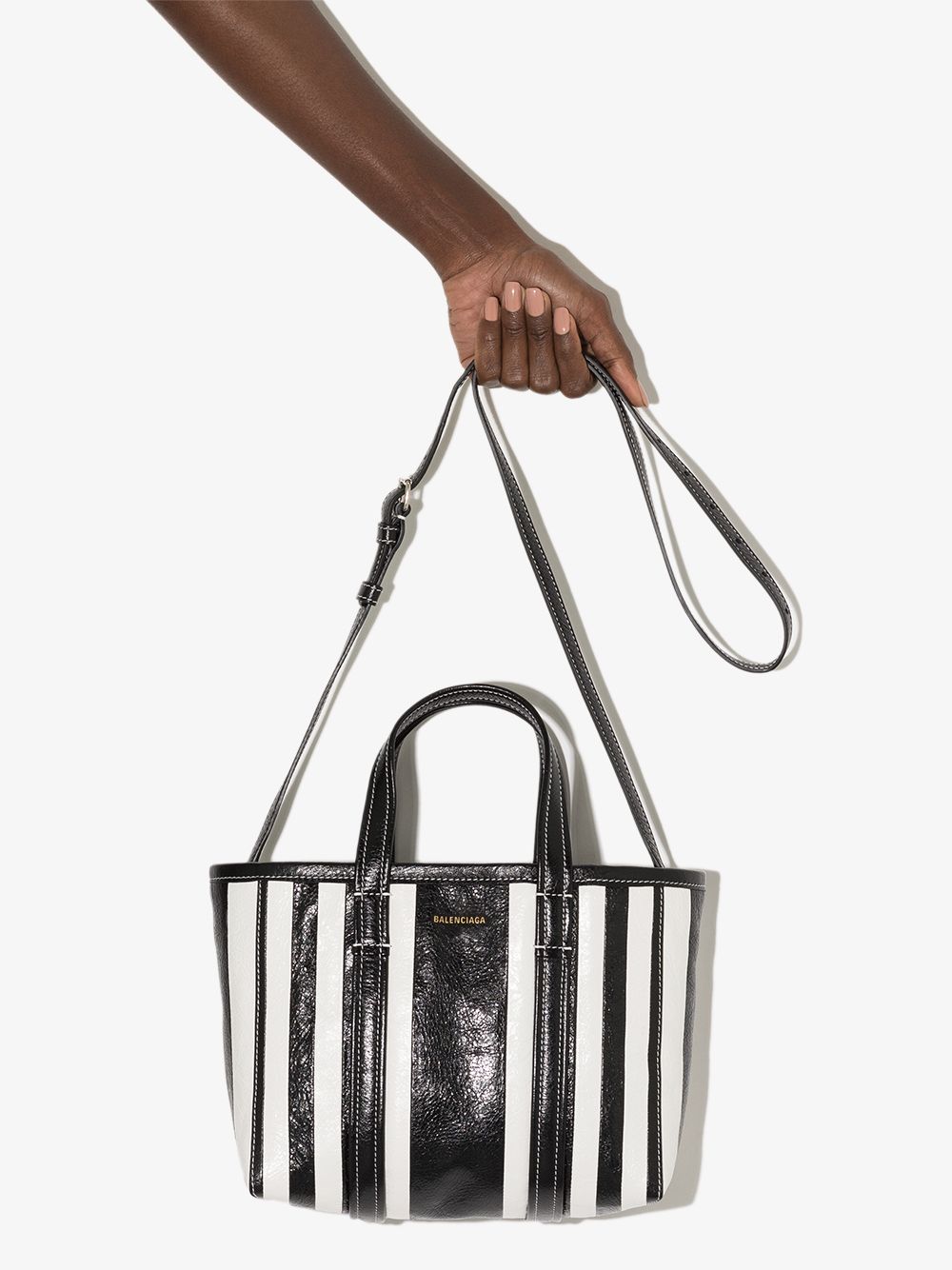 Ba*len*cia*ga small barbes east-west striped shopper tote
