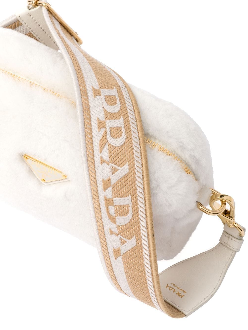 Pra*a triangle-plaque shearling shoulder bag