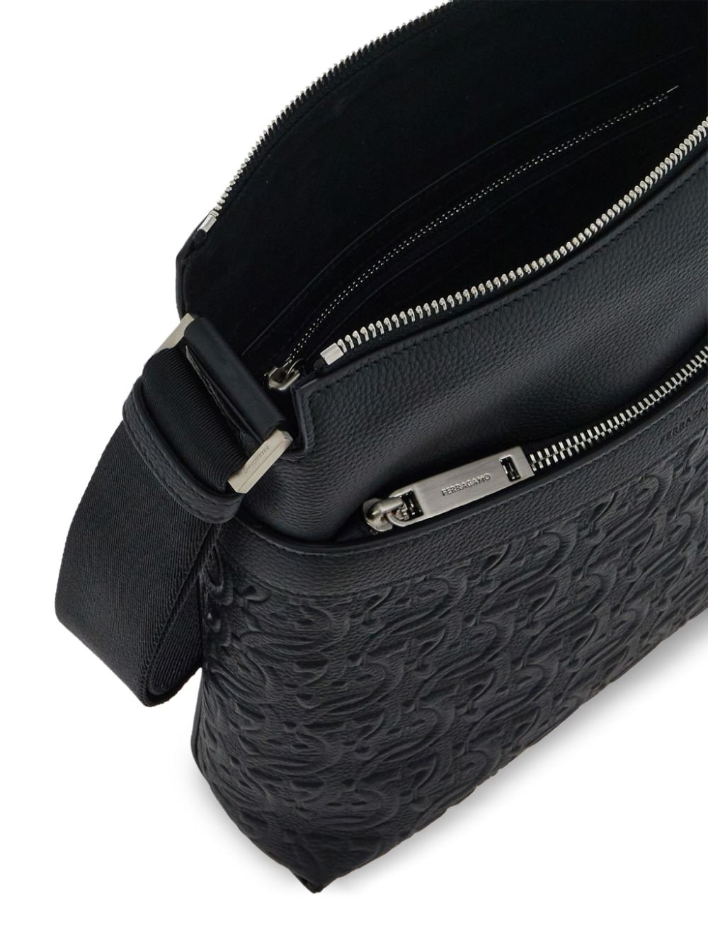 Ferragamo Gancini-embossed leather messenger bag