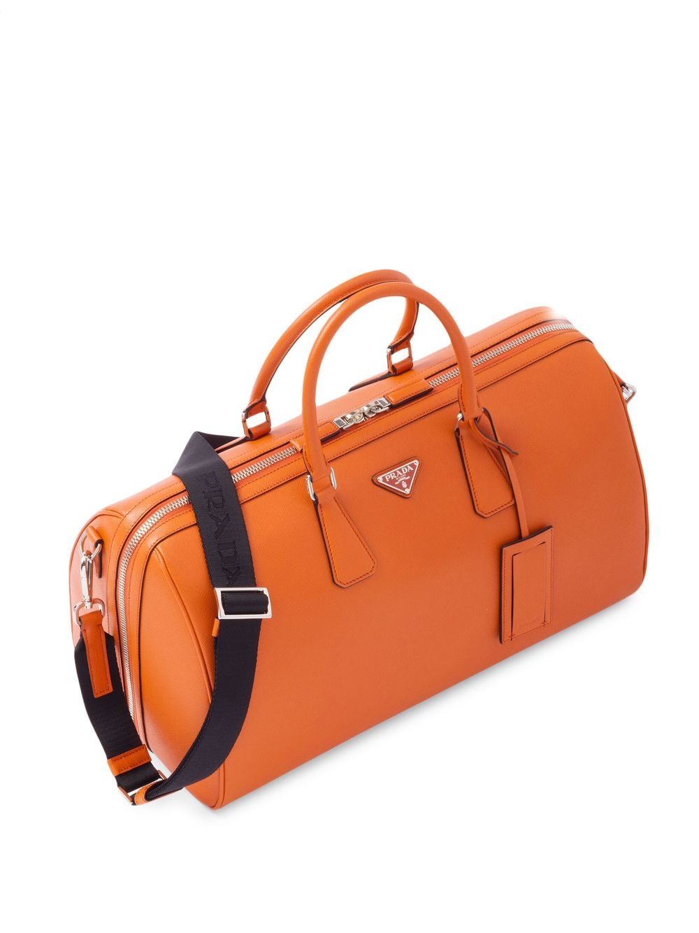 Pra*a leather logo-patch travel bag