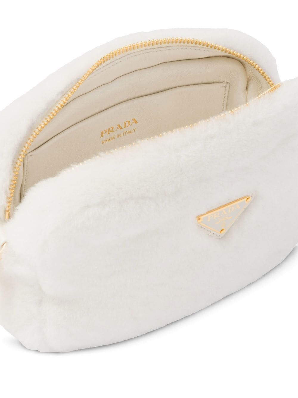 Pra*a triangle-plaque shearling shoulder bag