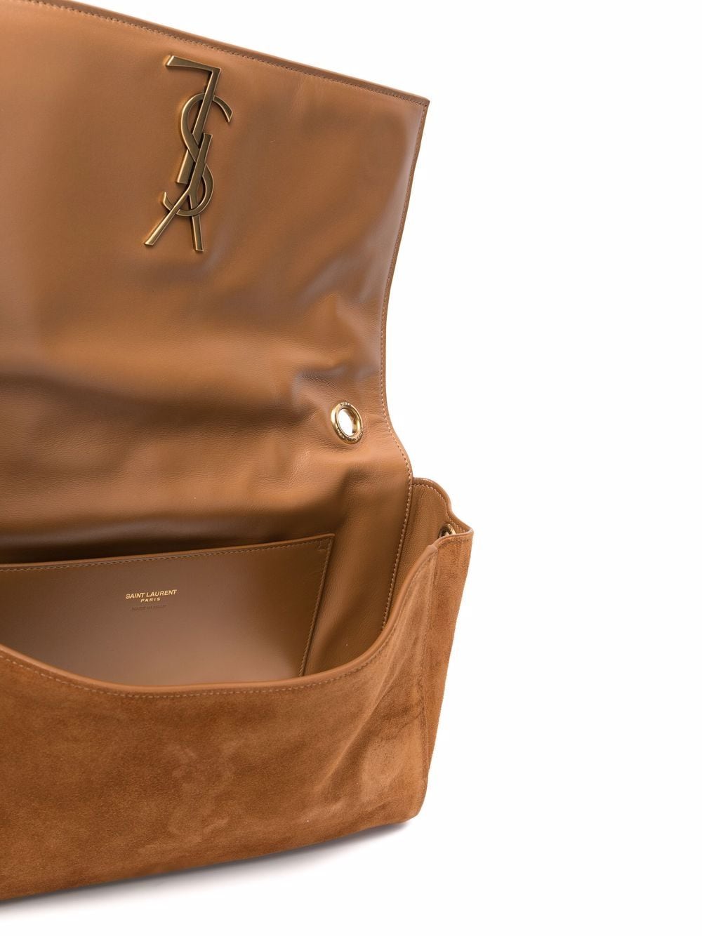 Saint Laurent logo-plaque suede satchel bag