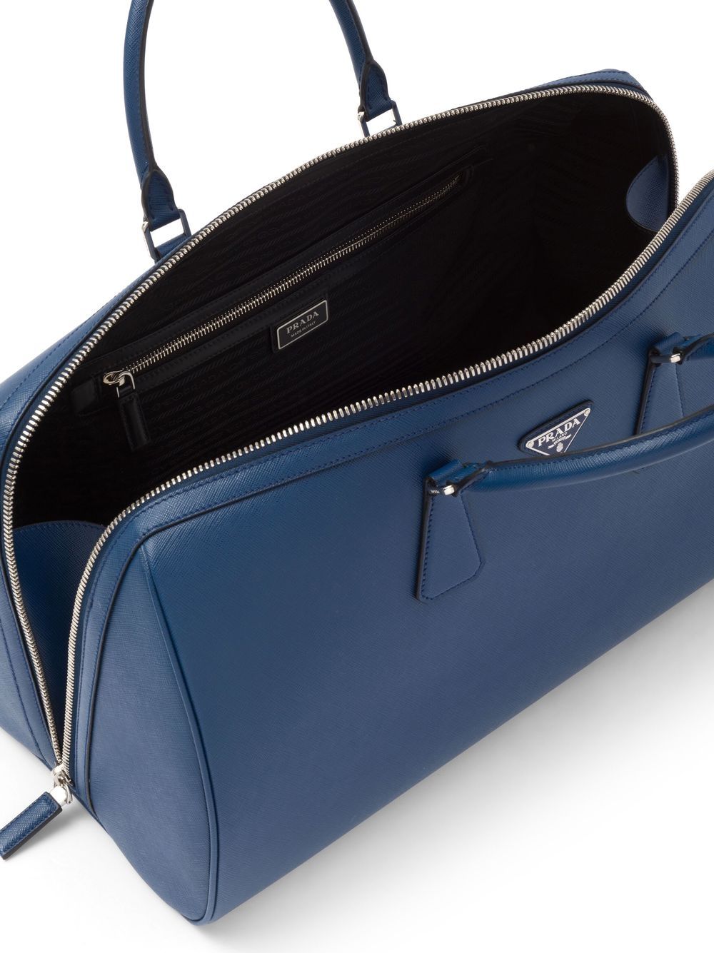 Pra*a leather logo-patch travel bag