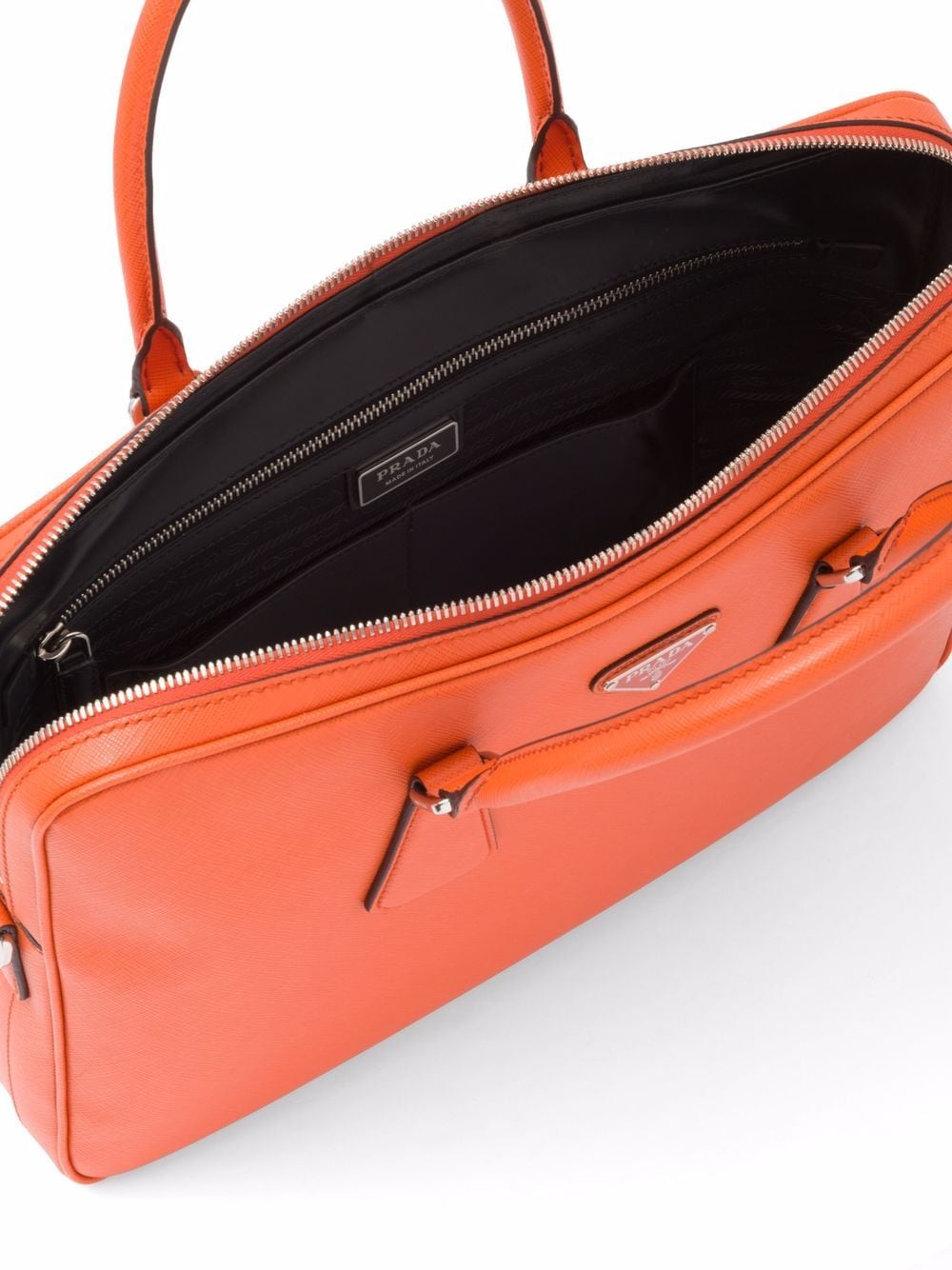 Pra*a triangle-logo saffiano leather briefcase