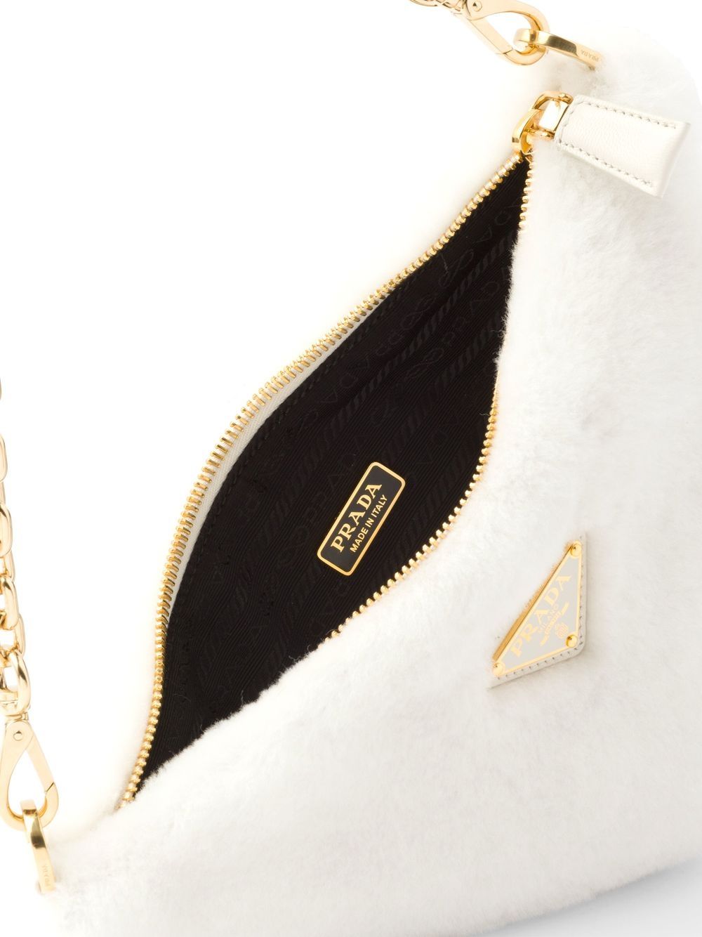Pra*a mini triangle logo shearling shoulder bag
