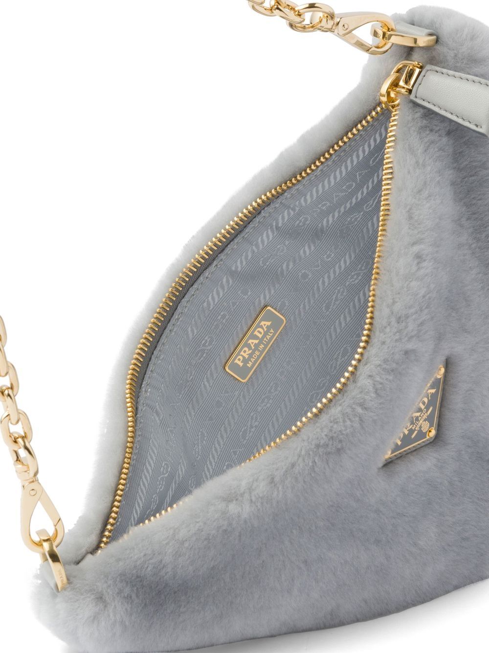 Pra*a mini triangle logo shearling shoulder bag