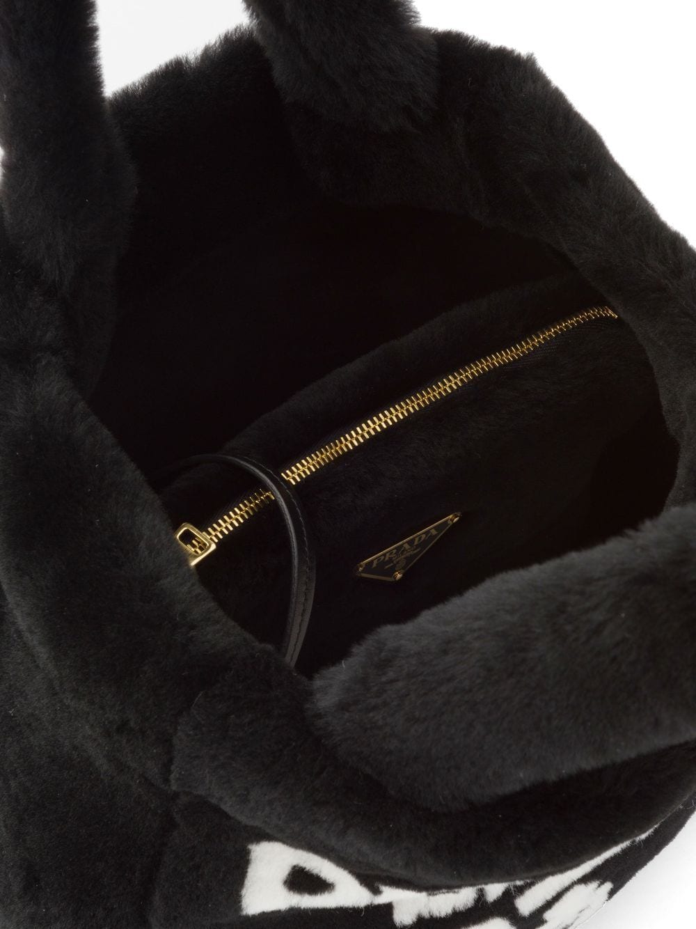 Pra*a logo-print shearling tote bag