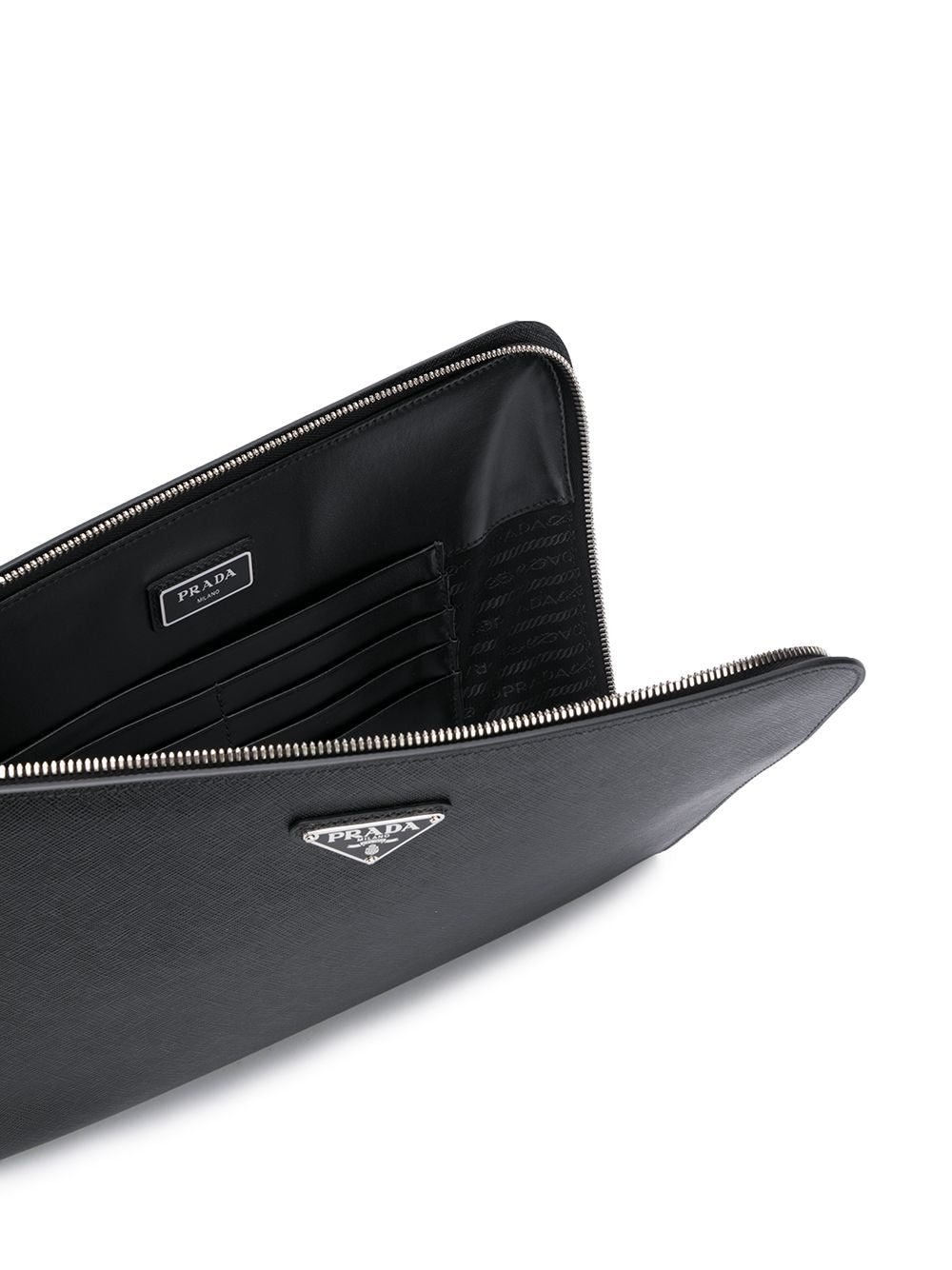 Pra*a triangular enamelled logo clutch