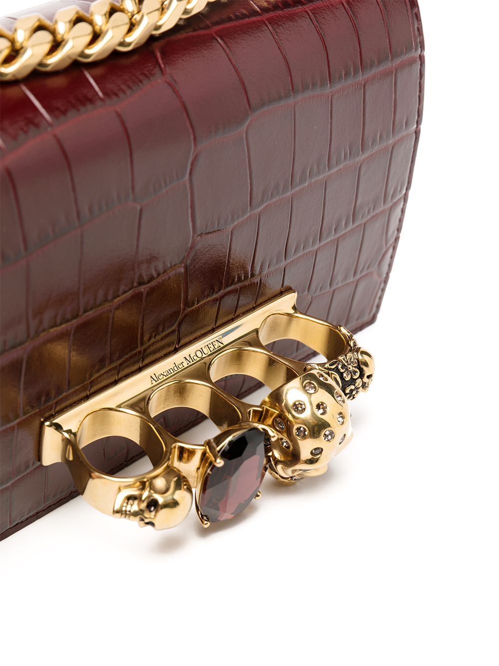 Alexander McQueen Jewelled crocodile-effect satchel