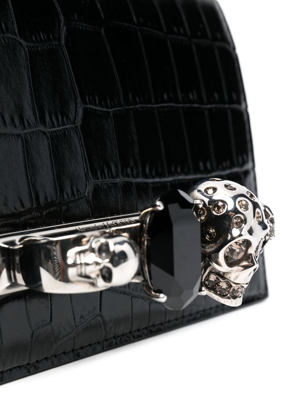 Alexander McQueen skull-embroidered crocodile-effect crossbody bag