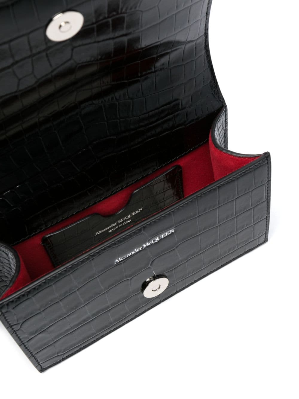 Alexander McQueen skull-embroidered crocodile-effect crossbody bag