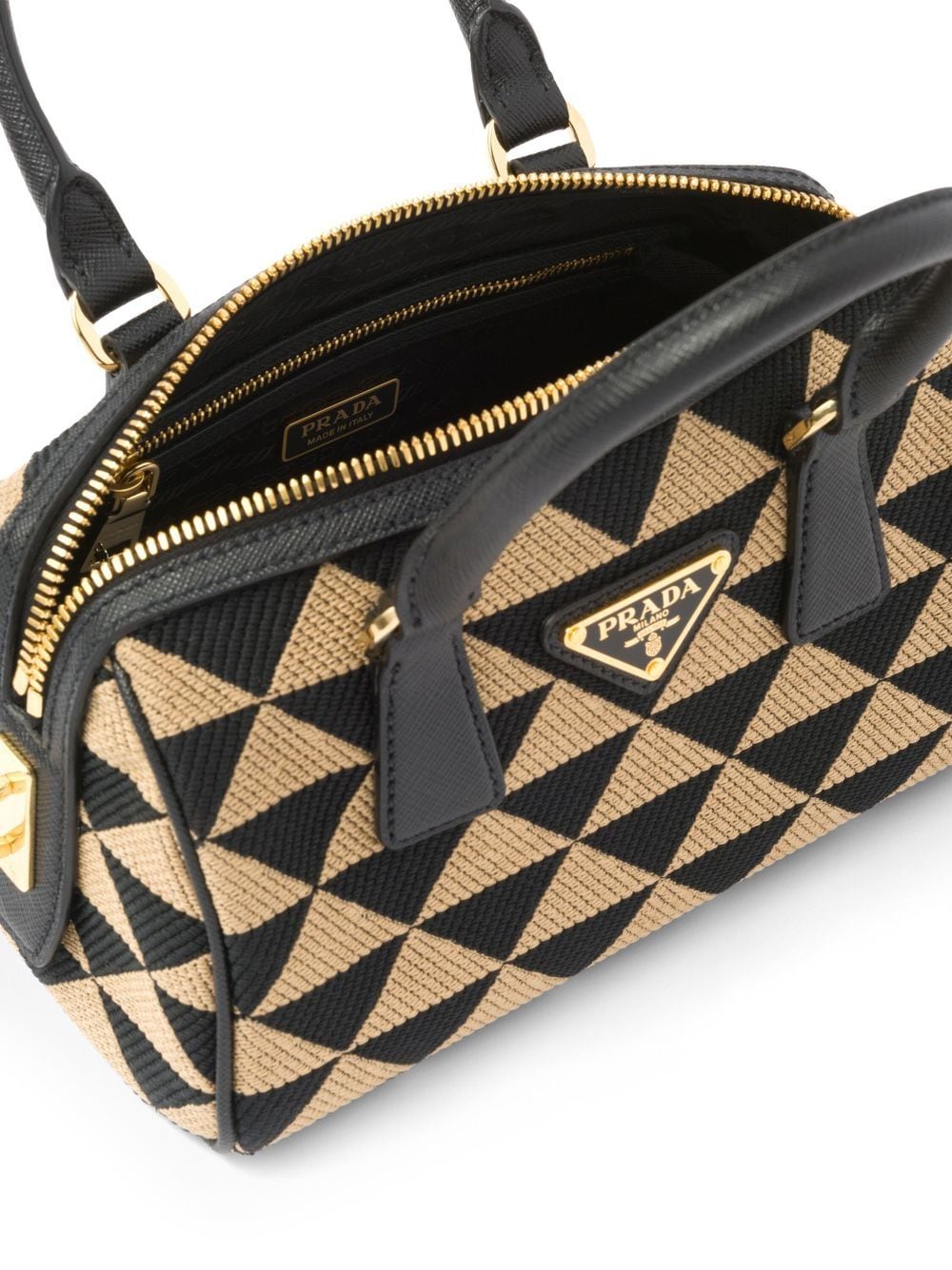 Pra*a symbole embroidered top-handle bag