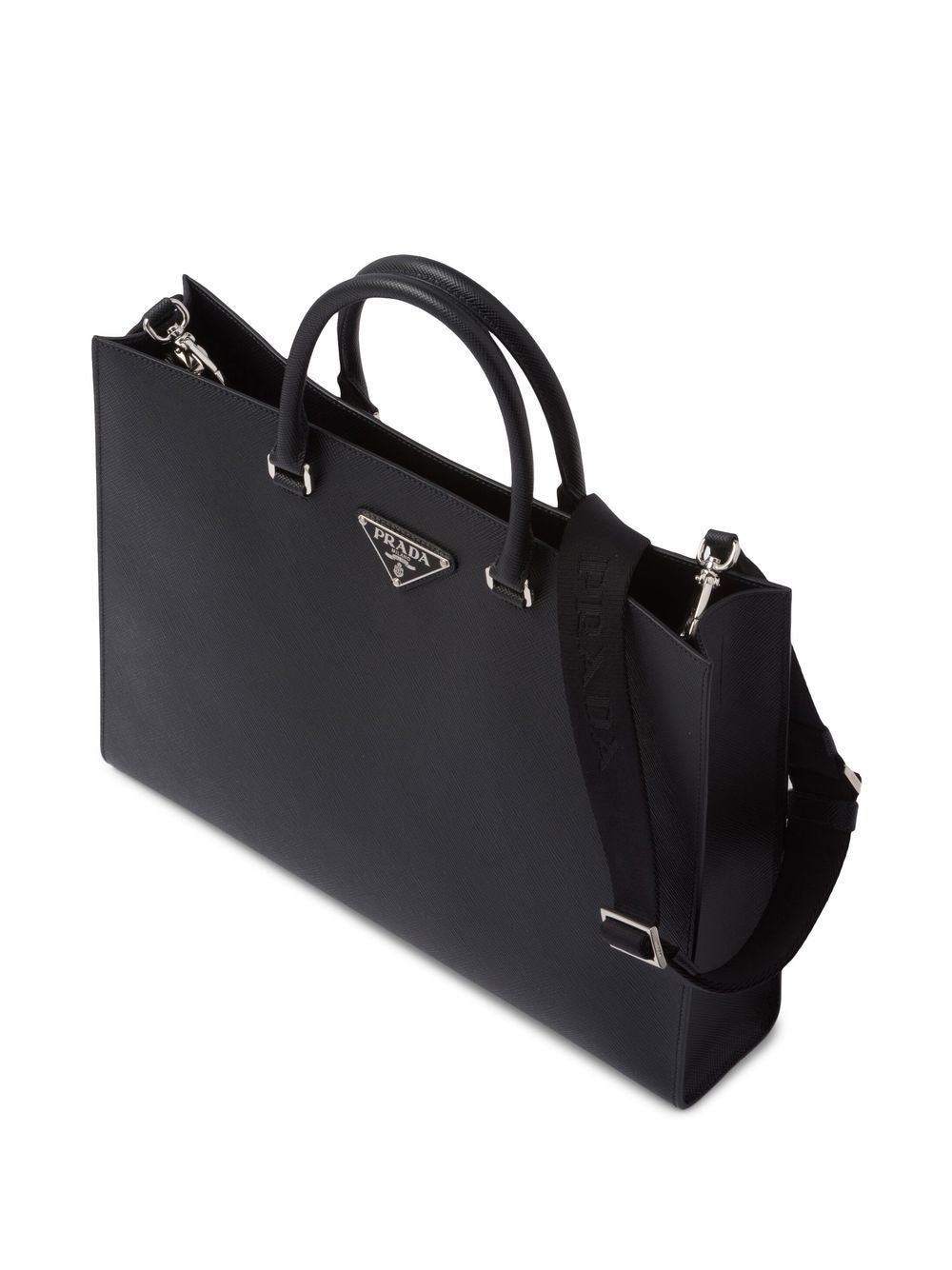 Pra*a leather logo-patch tote bag