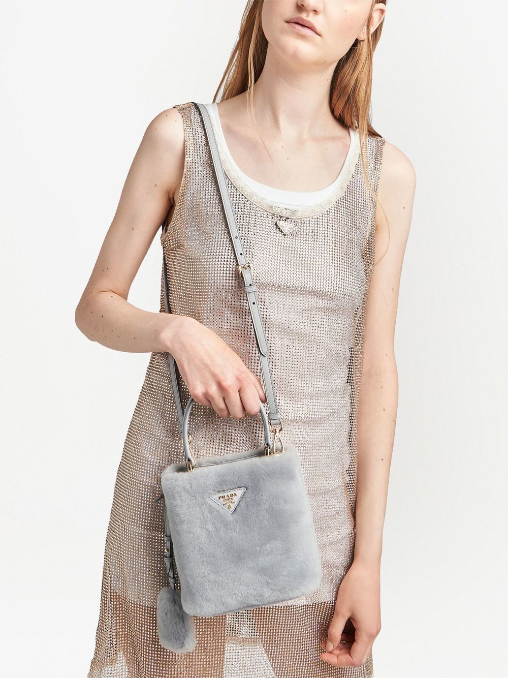 Pra*a panier shearling mini-bag