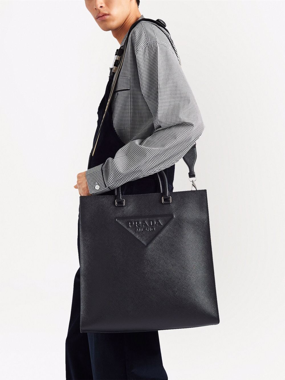 Pra*a logo-embossed saffiano leather tote