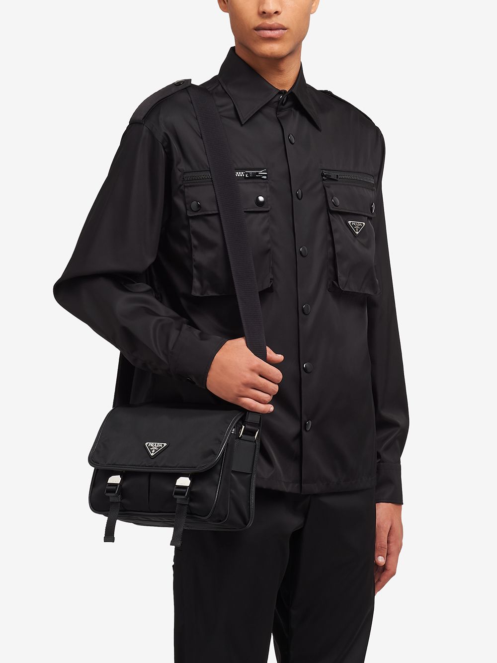 Pra*a small re-nylon and saffiano leather shoulder bag