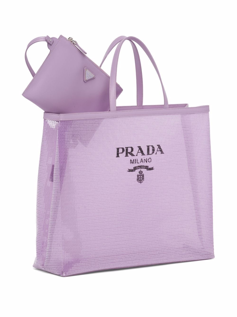 Pra*a sequinned logo-print mesh tote bag