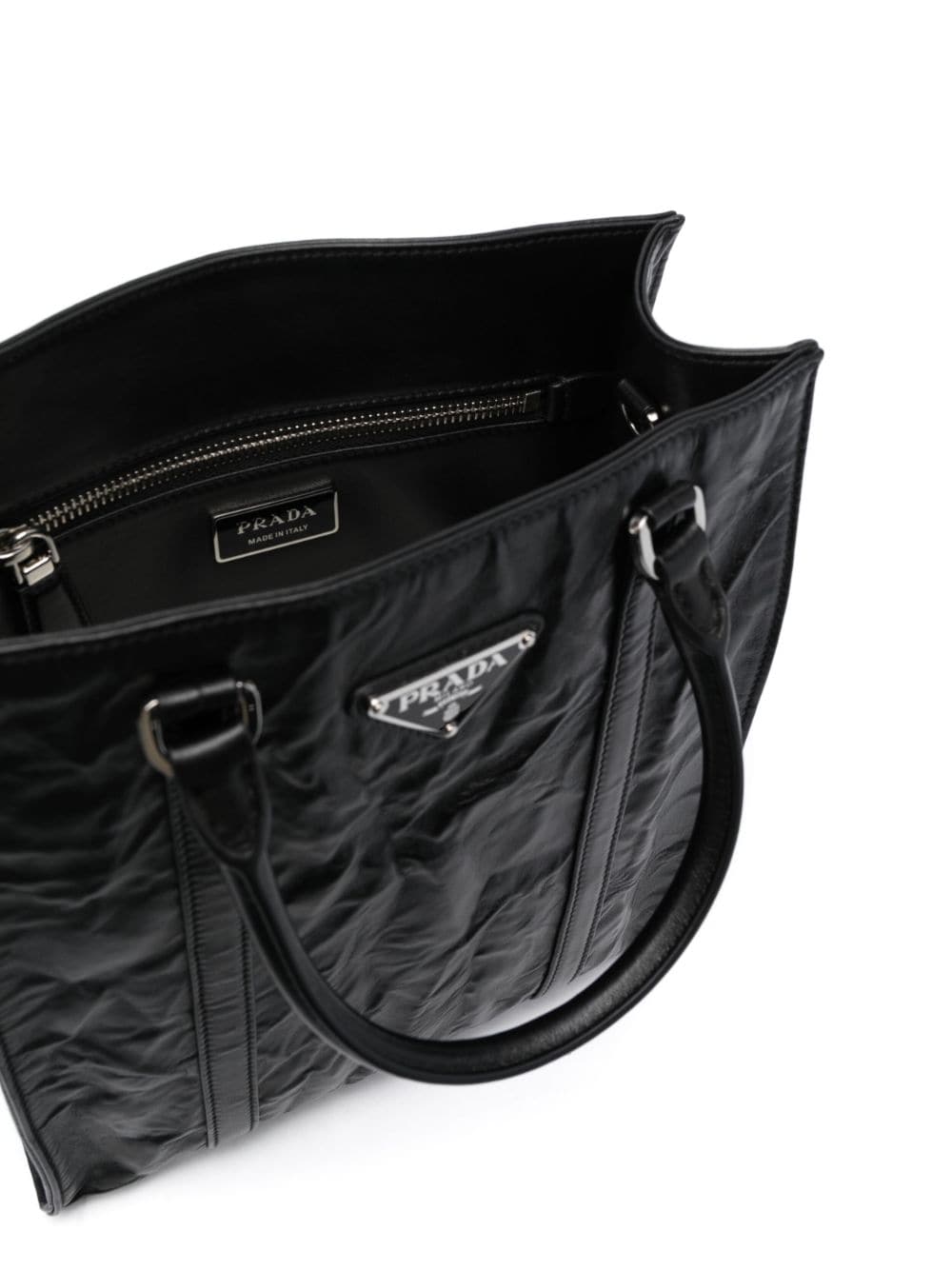 Pra*a logo-plaque crinkle-effect tote bag