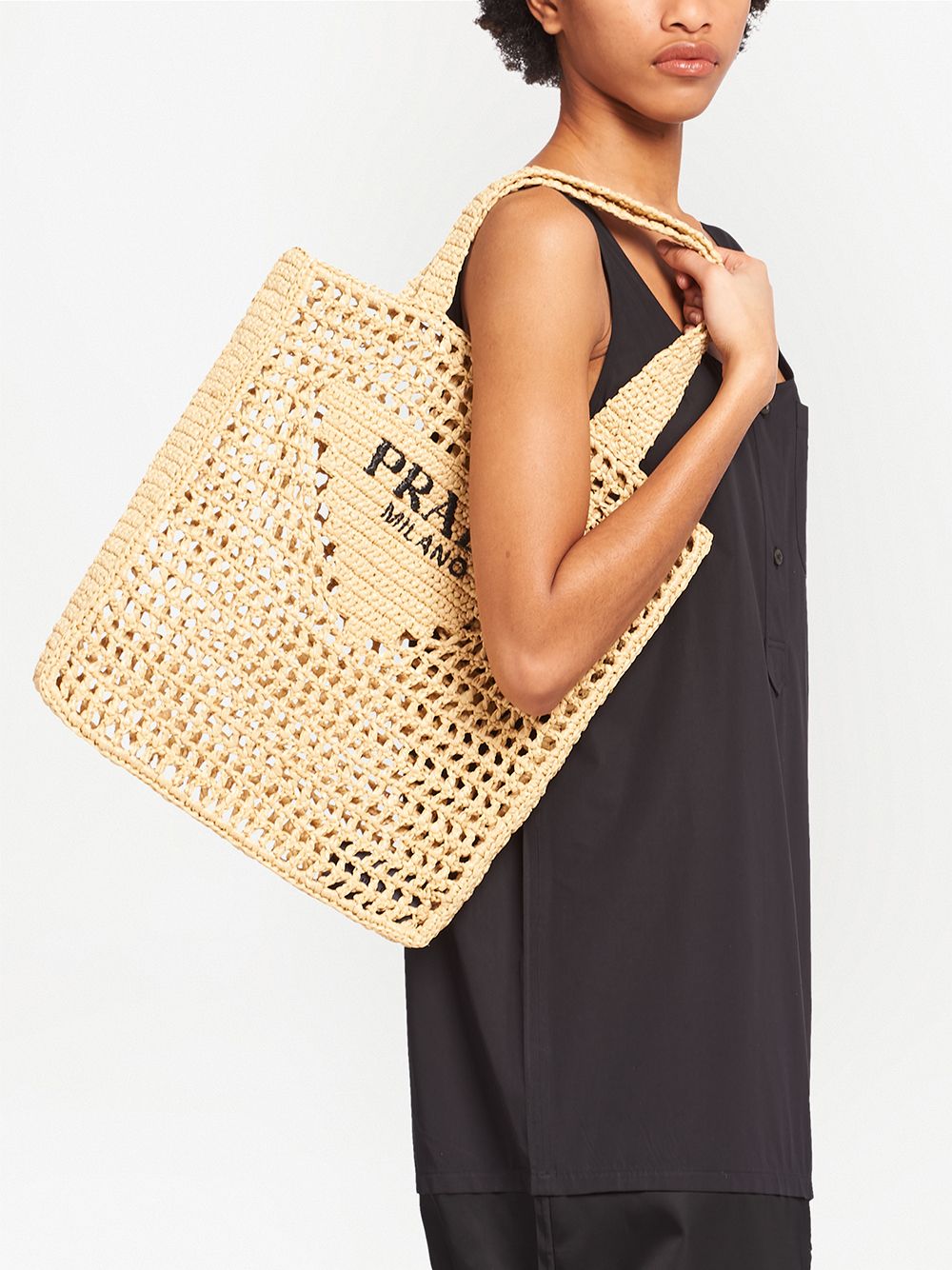 Pra*a woven-logo raffia tote bag