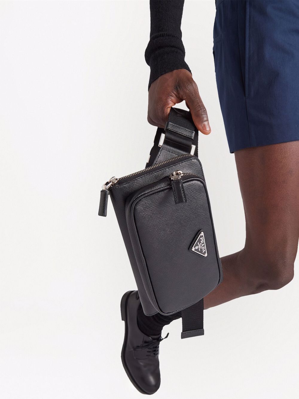 Pra*a logo plaque zipped crossbody bag