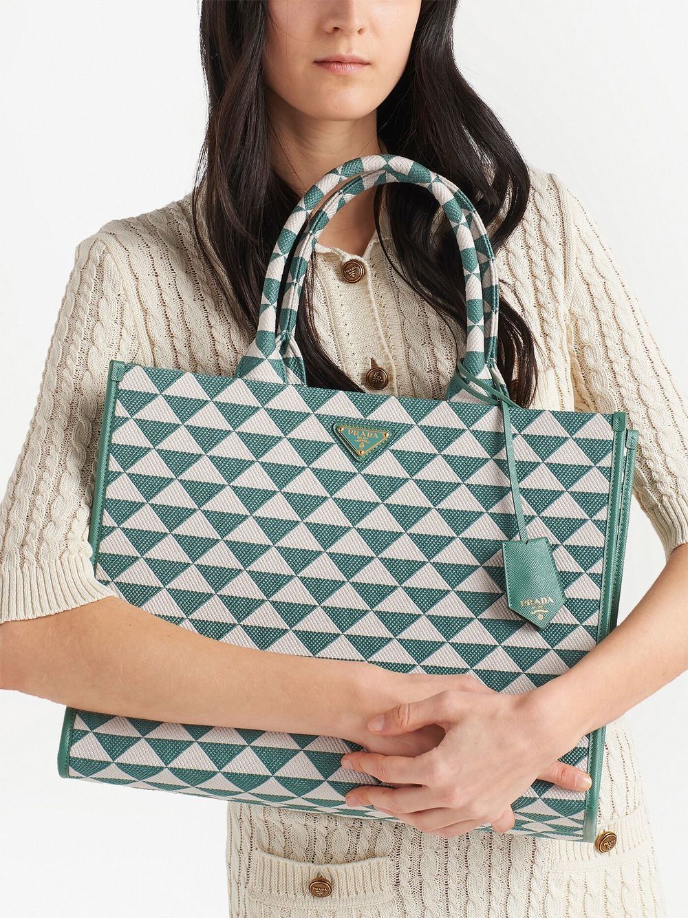 Pra*a large symbole embroidered tote bag