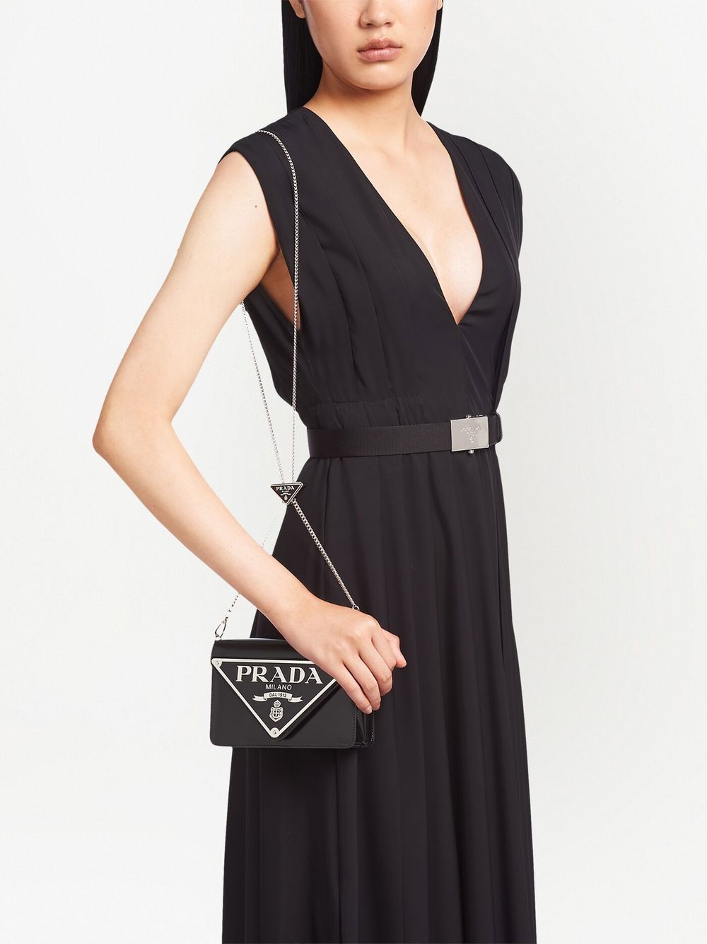 Pra*a triangle-plaque brushed leather shoulder bag