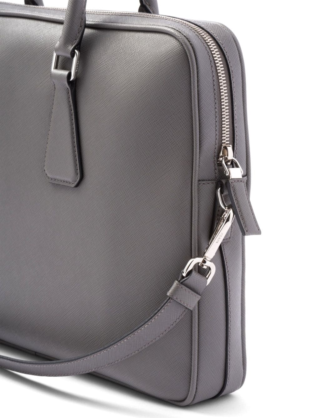 Pra*a triangle-logo saffiano leather briefcase