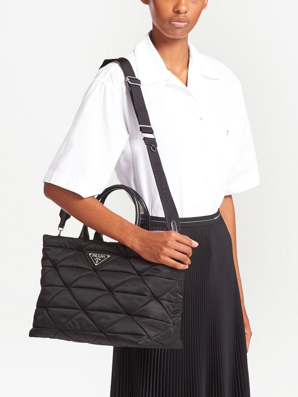 Pra*a triangle-logo quilted tote bag