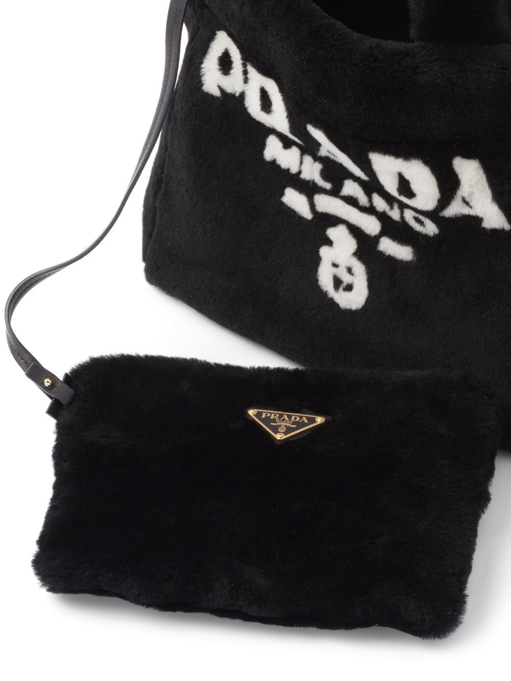 Pra*a logo-print shearling tote bag