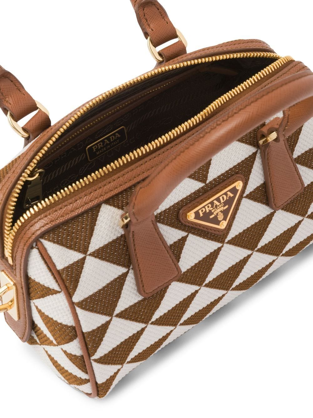 Pra*a symbole embroidered top-handle bag