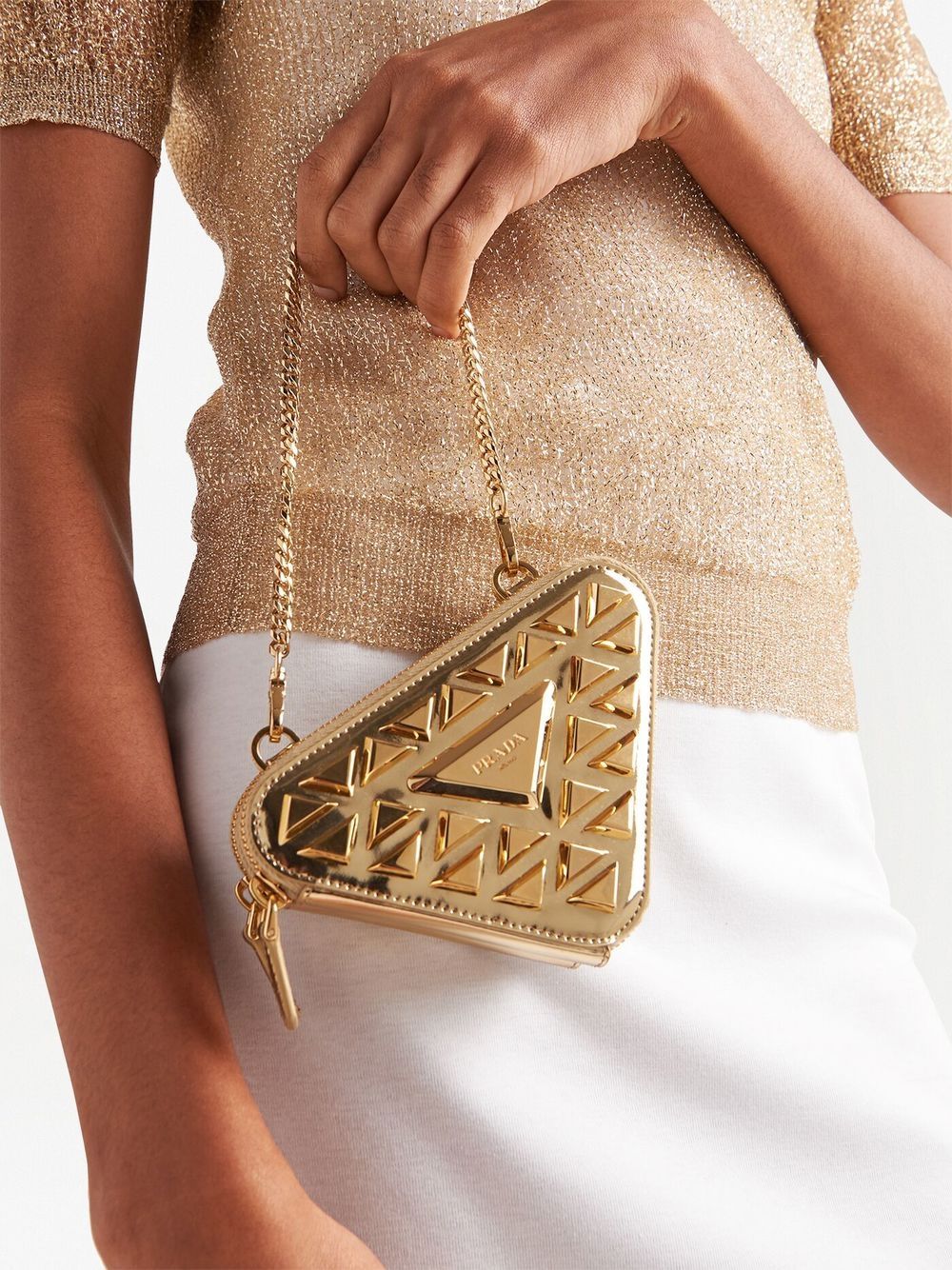 Pra*a studded leather mini pouch