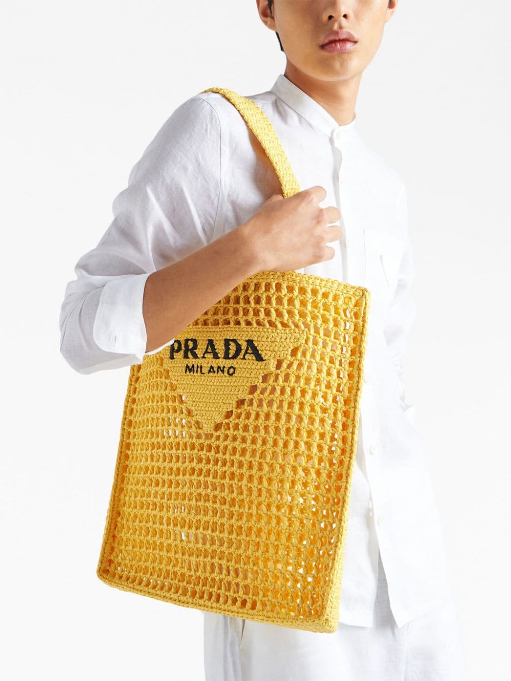 Pra*a woven-logo raffia tote bag